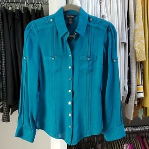 WHBM Teal Silk Button Down Blouse Size 0 - washable